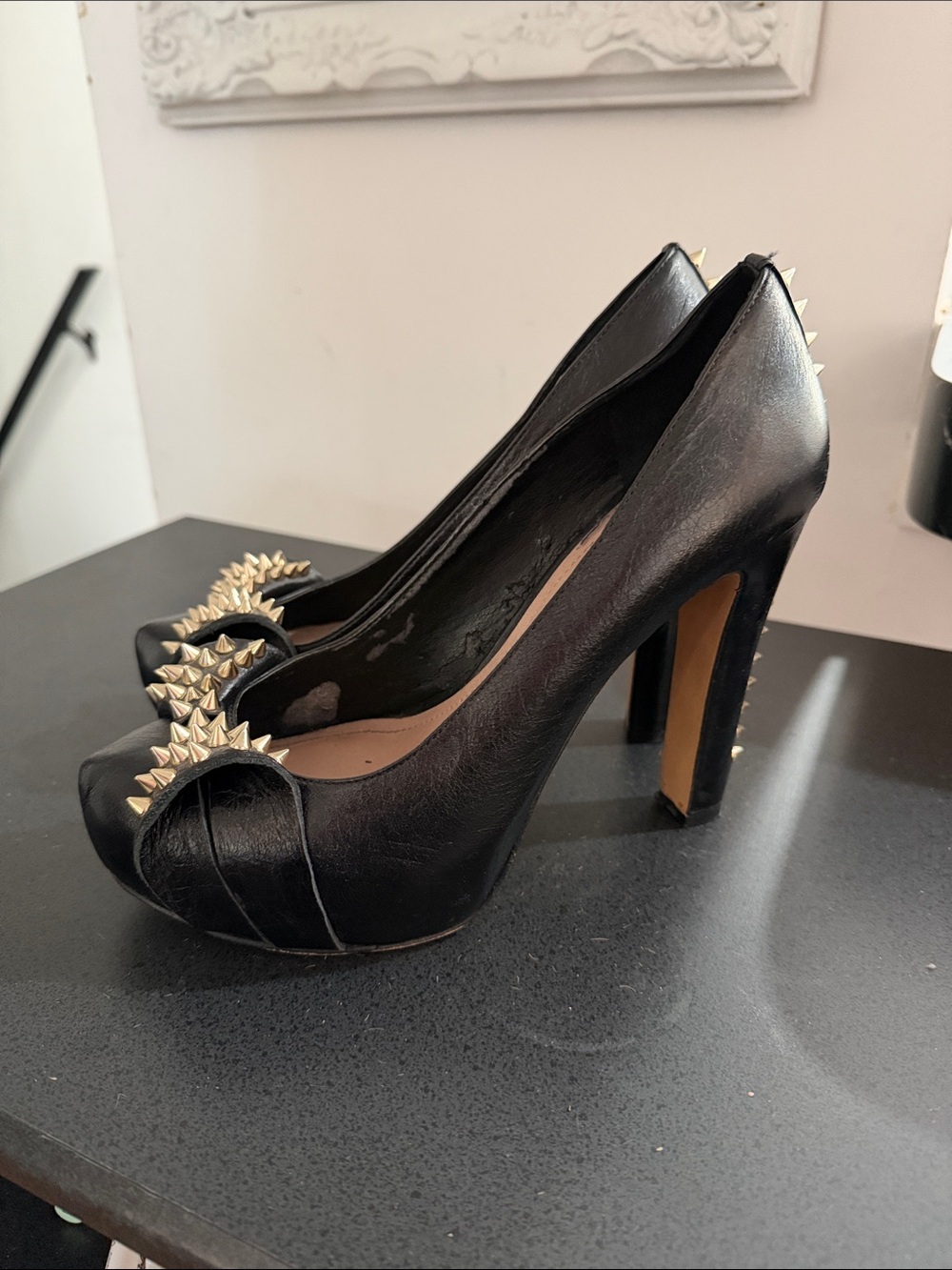vince camuto Black Studded High Heel Peep-Toe Pumps